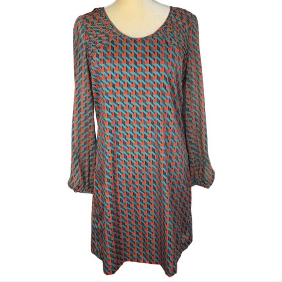 love, Fire Dresses & Skirts - Love. Fire Dress Geometric print Sheer long sleeves Size M  PTP: 17.4"